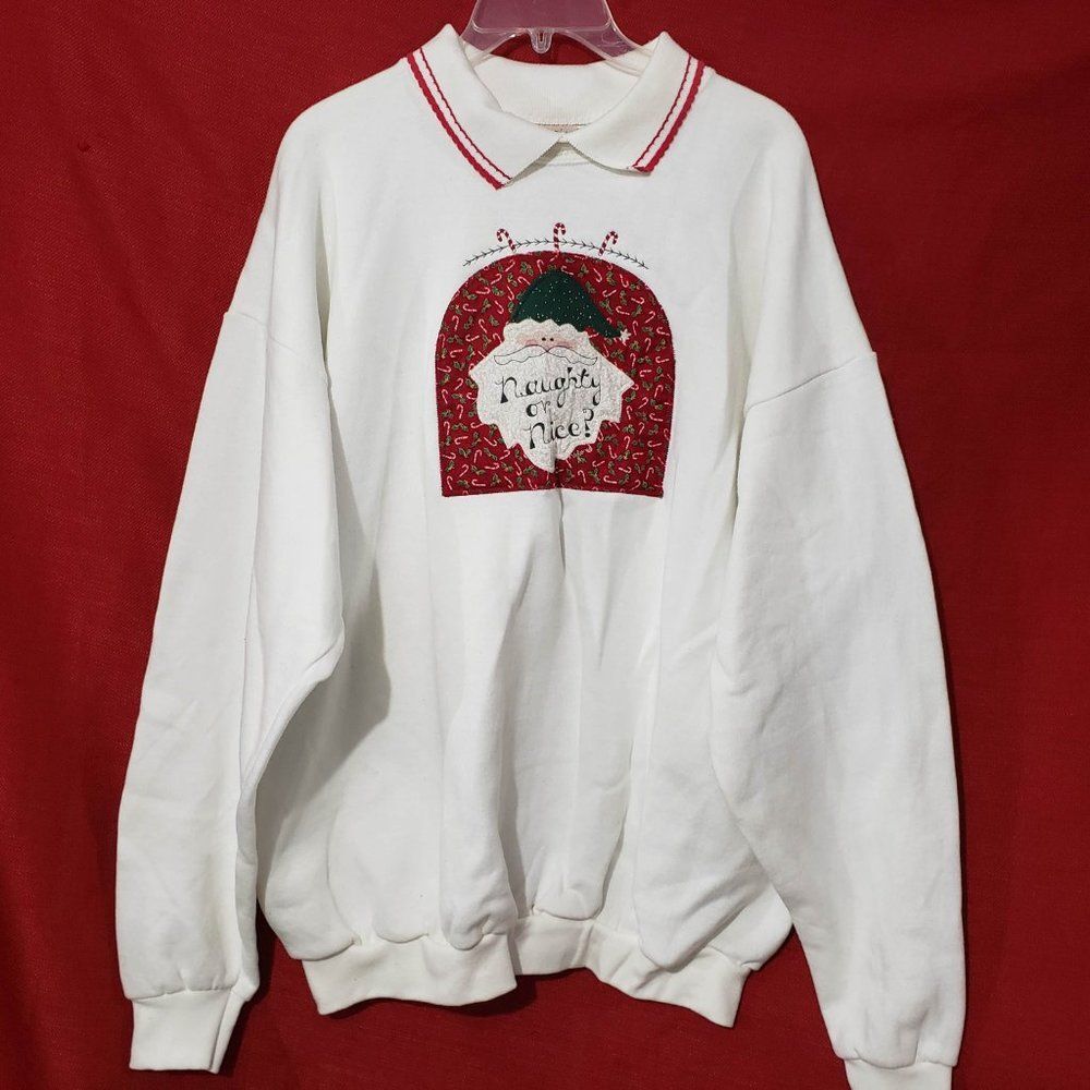 New Vtg Valorie Sockwell Christmas Naughty Or Nice White Sweater 2X USA Made - Picture 2 of 14
